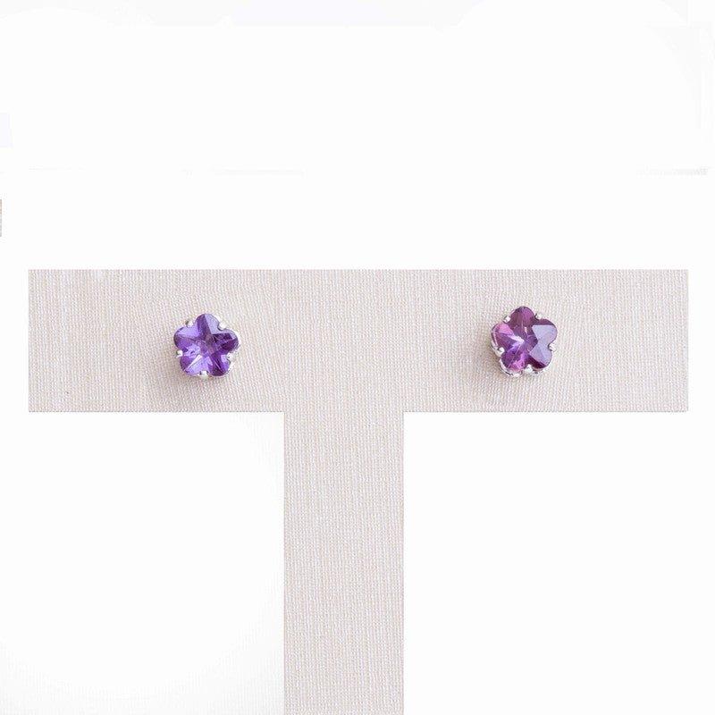 Brinco Flora flor zirconia ametista folheado a rodio