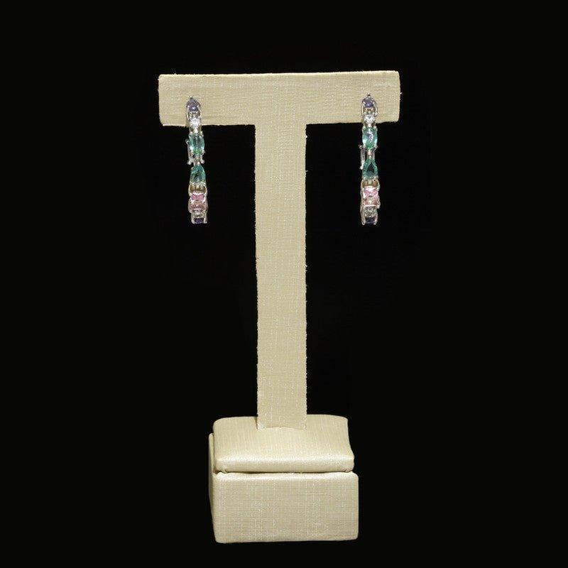 Brinco Ivone meia argola zirconias coloridas folheado rodio