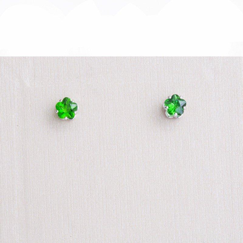 Brinco Flora flor zirconia esmeralda folheado a rodio