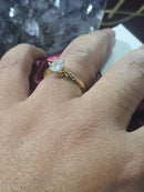 Conjunto Brinco solitário Anel solitario  In Love zirconias brancas folheado a ouro