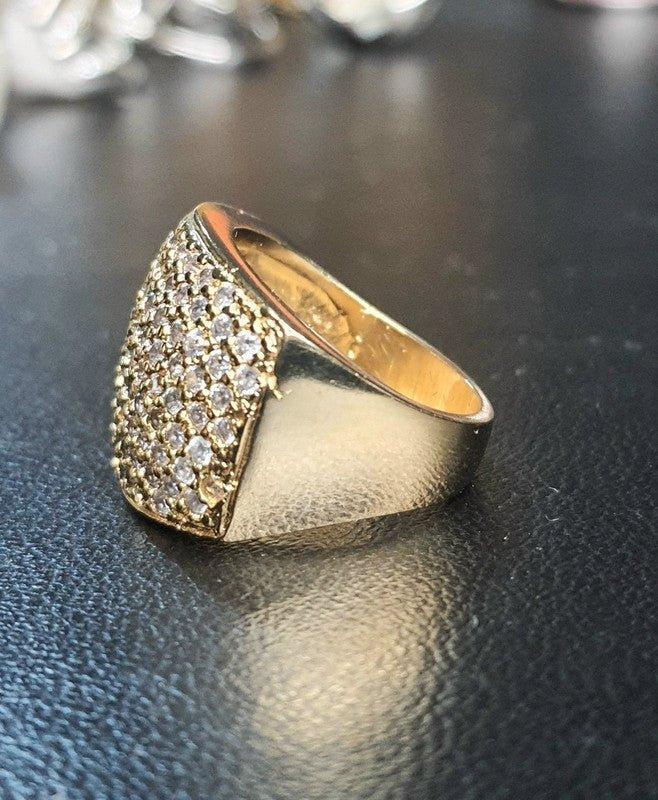 Anel Pavê Feminino Cravejado zircônias Banhado A Ouro