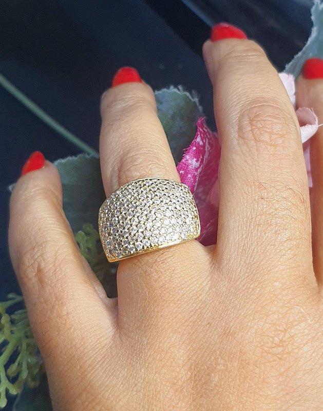 Anel Pavê Feminino Cravejado zircônias Banhado A Ouro