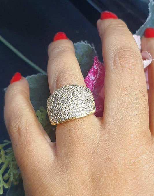 Anel Pavê Feminino Cravejado zircônias Banhado A Ouro