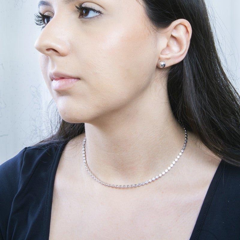 Conjunto Bell colar e brinco folheado a rodio