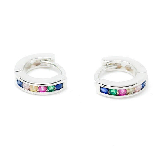 Brinco Sil two Argola zirconias coloridas folheado rodio