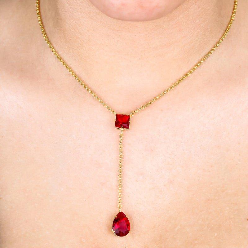 Colar Diana gravata com zirconias rubi folheado a ouro