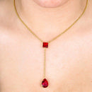 Colar Diana gravata com zirconias rubi folheado a ouro