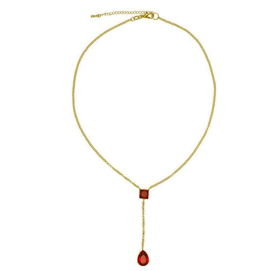 Colar Diana gravata com zirconias rubi folheado a ouro