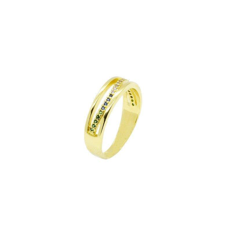 Anel Aparador Beatriz microzirconias coloridas folheado a ouro