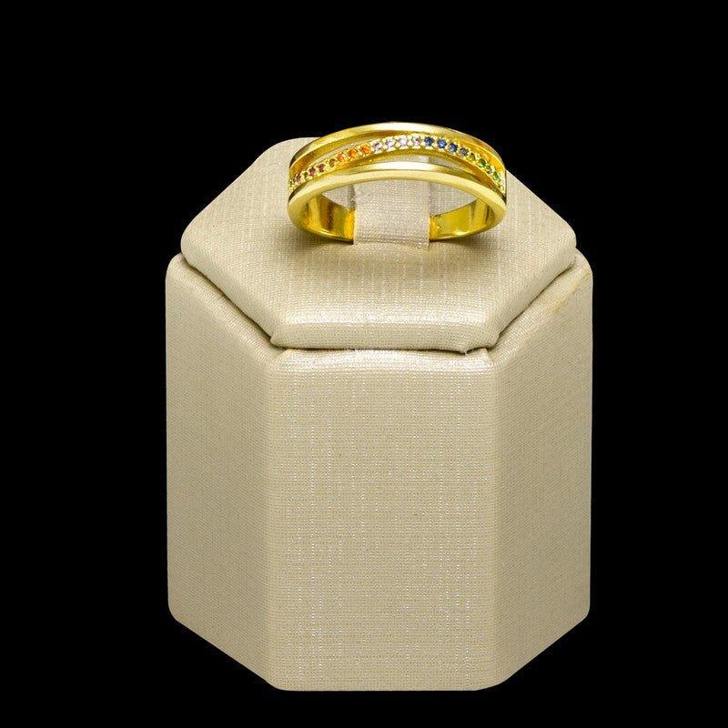 Anel Aparador Beatriz microzirconias coloridas folheado a ouro
