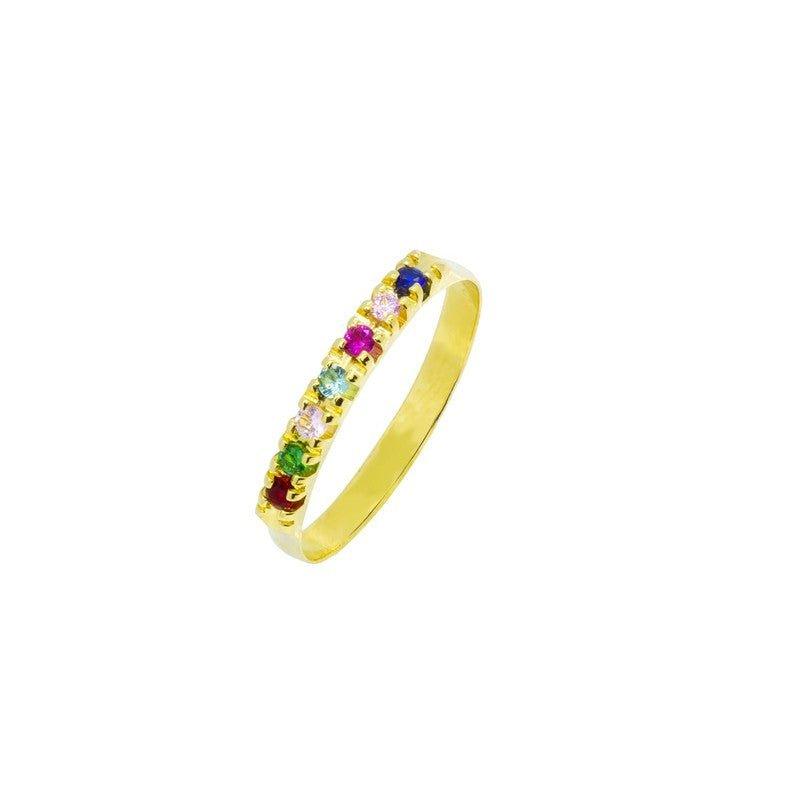 Anel Aparador de Aliança com Zircônias Coloridas e Folheado a Ouro 18K - Elegância e Brilho
