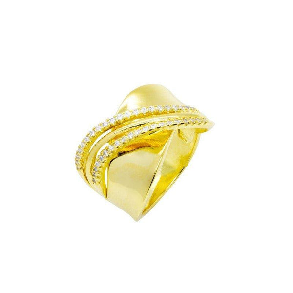 Anel Leila com zirconias brancas folheado a ouro