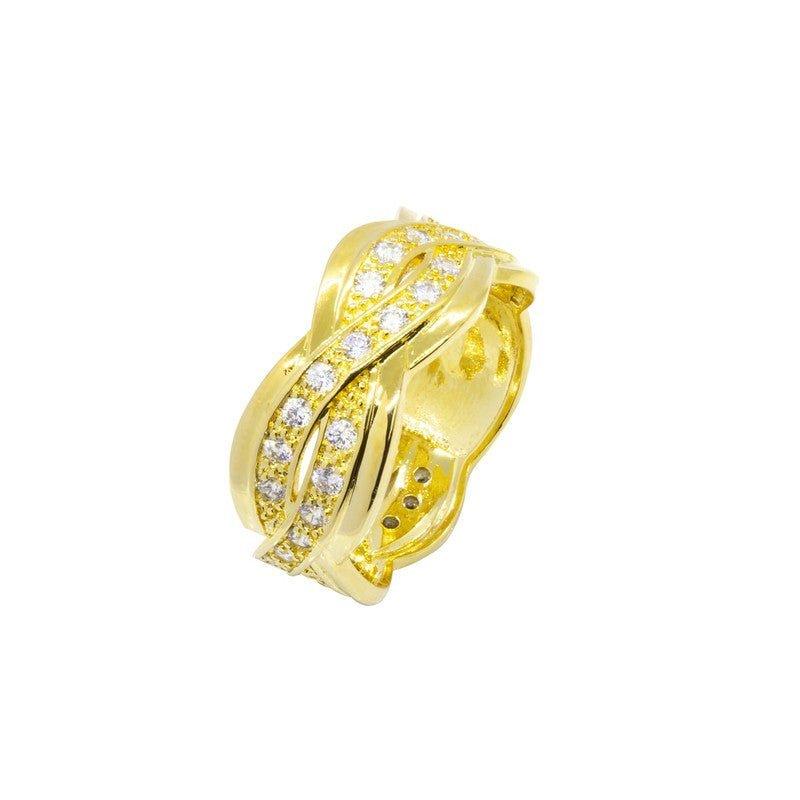 Anel Largo Donna com zirconias brancas folheado a ouro