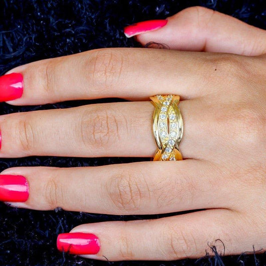 Anel Largo Donna com zirconias brancas folheado a ouro