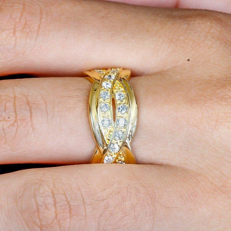 Anel Largo Donna com zirconias brancas folheado a ouro