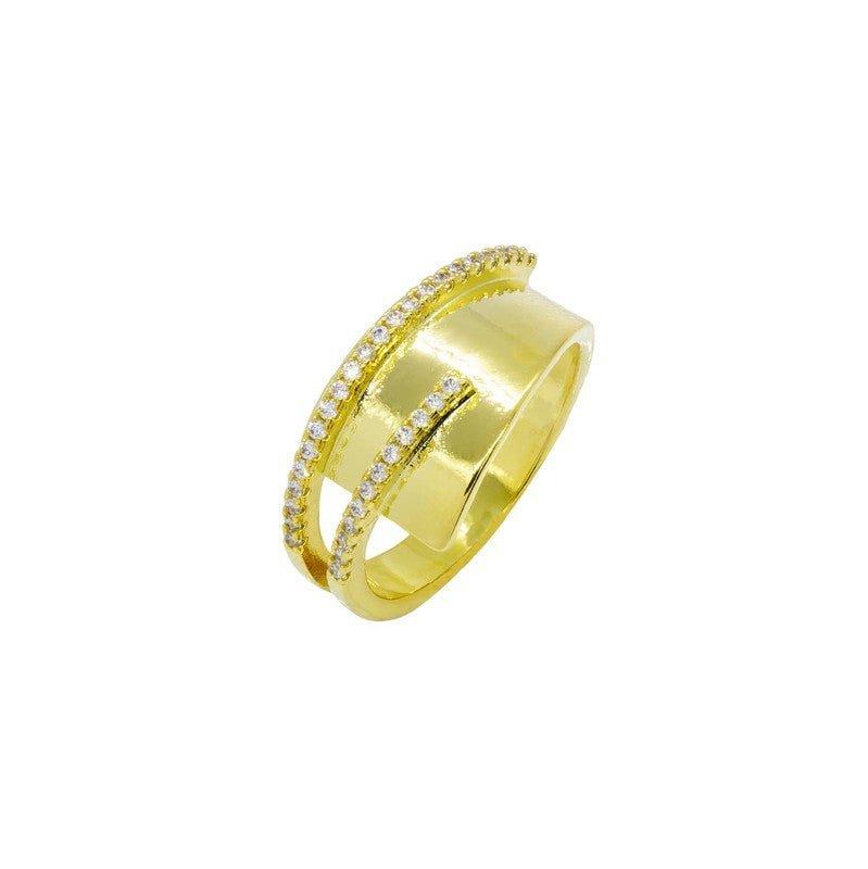 Anel Largo Cilene com zirconias brancas folheado a ouro