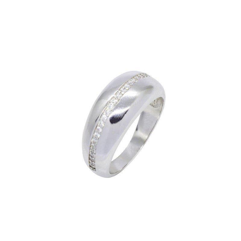 Anel Largo Coralina zirconias brancas folheado a rodio