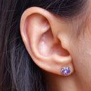 Brinco Flora flor zirconia ametista folheado a rodio