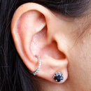 Brinco Flora flor zirconia onix folheado a rodio