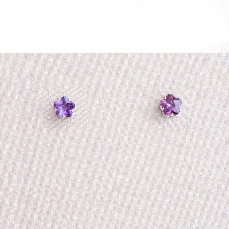 Brinco Flora flor zirconia ametista folheado a rodio