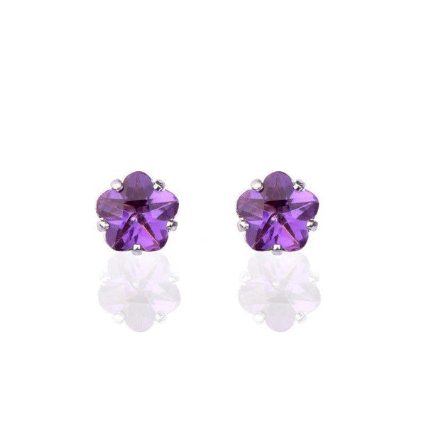 Brinco Flora flor zirconia ametista folheado a rodio