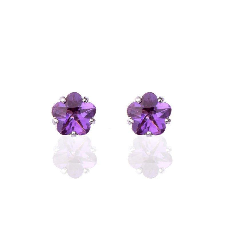 Brinco Flora flor zirconia ametista folheado a rodio