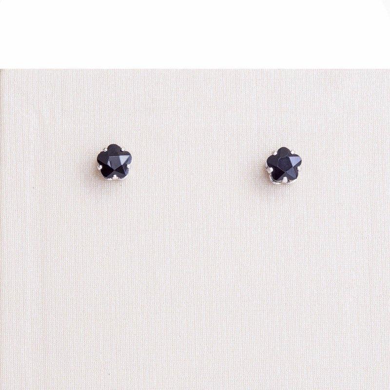 Brinco Flora flor zirconia onix folheado a rodio