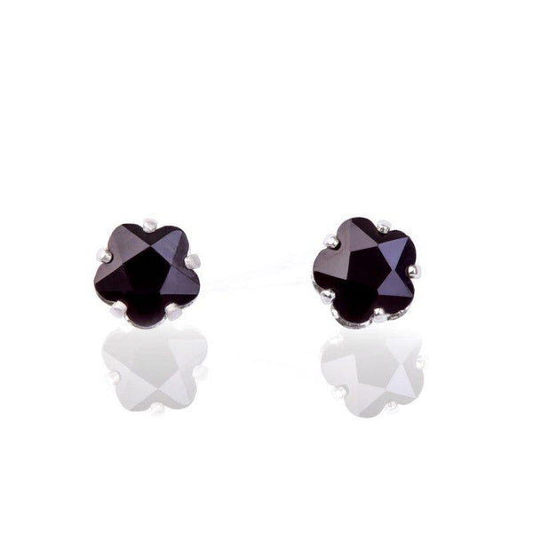 Brinco Flora flor zirconia onix folheado a rodio