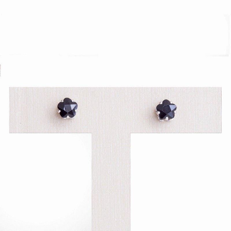 Brinco Flora flor zirconia onix folheado a rodio