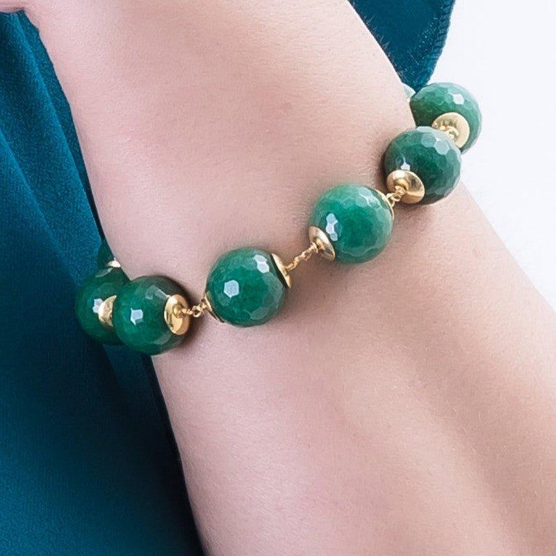 Pulseira Stone two pedras jade folheado a ouro