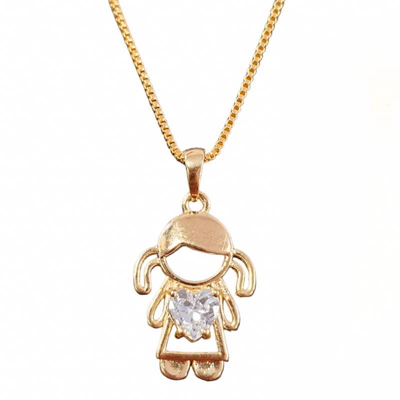Pingente Menina Filha Coração Zirconia Folheado Ouro 18k