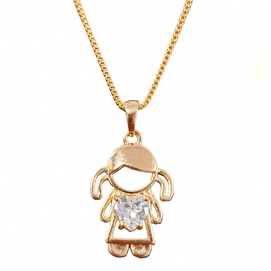 Pingente Menina Filha Coração Zirconia Folheado Ouro 18k