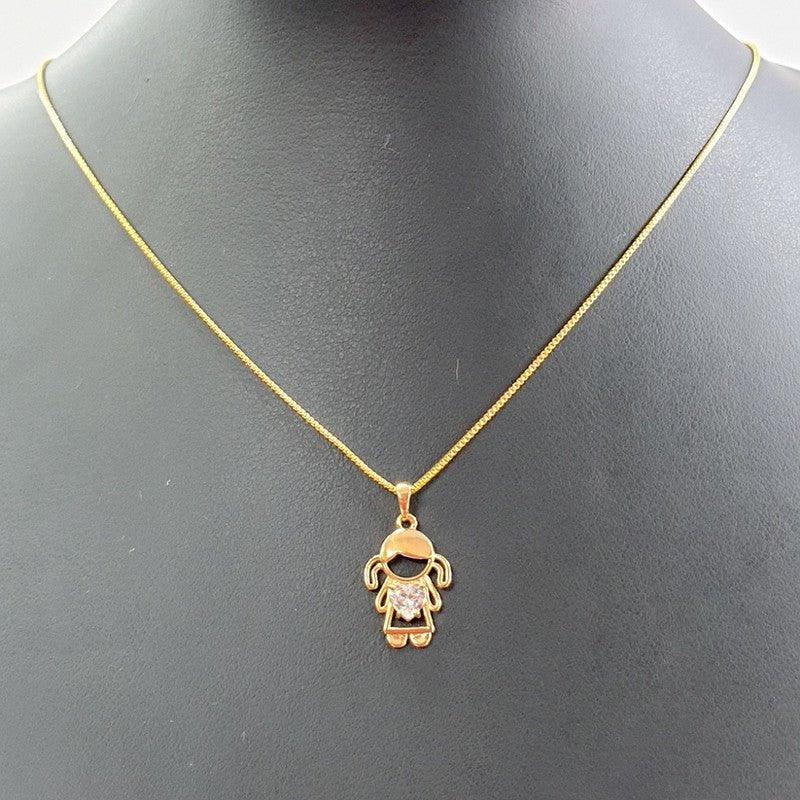 Pingente Menina Filha Coração Zirconia Folheado Ouro 18k