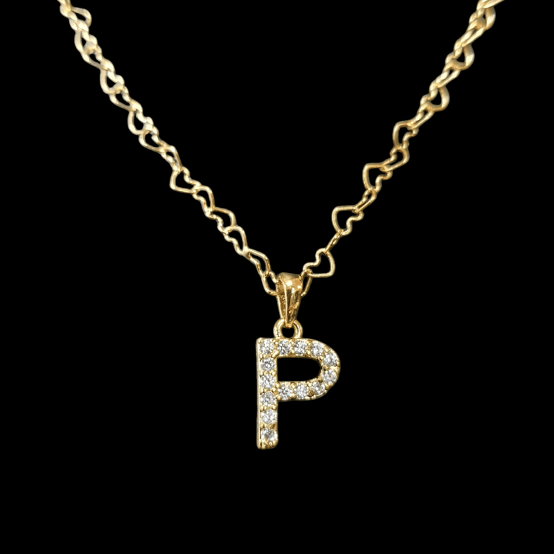 Pingente de letra P folheado a ouro 18k com corrente