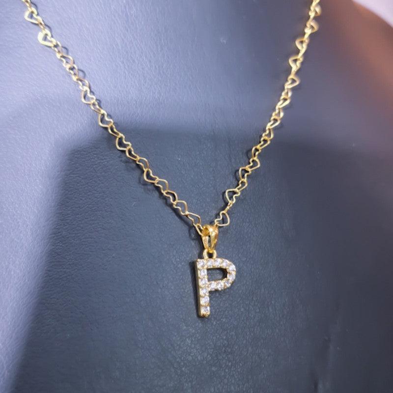 Pingente de letra P folheado a ouro 18k com corrente