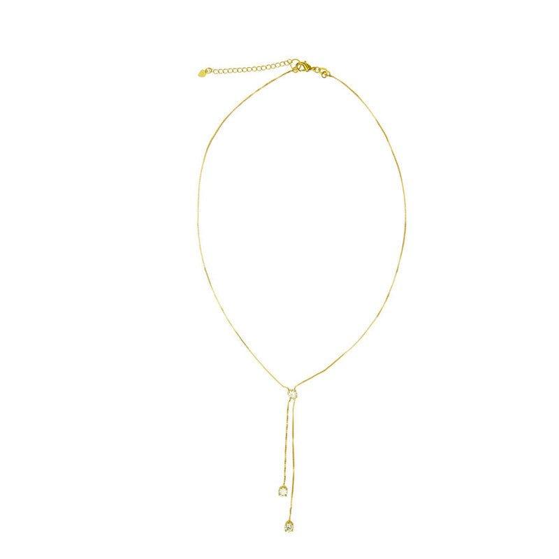 Colar Ponto de luz One Gravata zirconia branca folheado a ouro