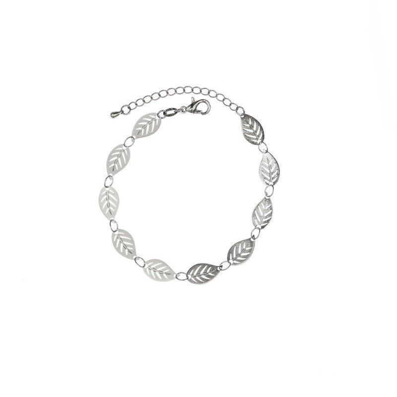 Pulseira Astride com folhas folheada a rodio
