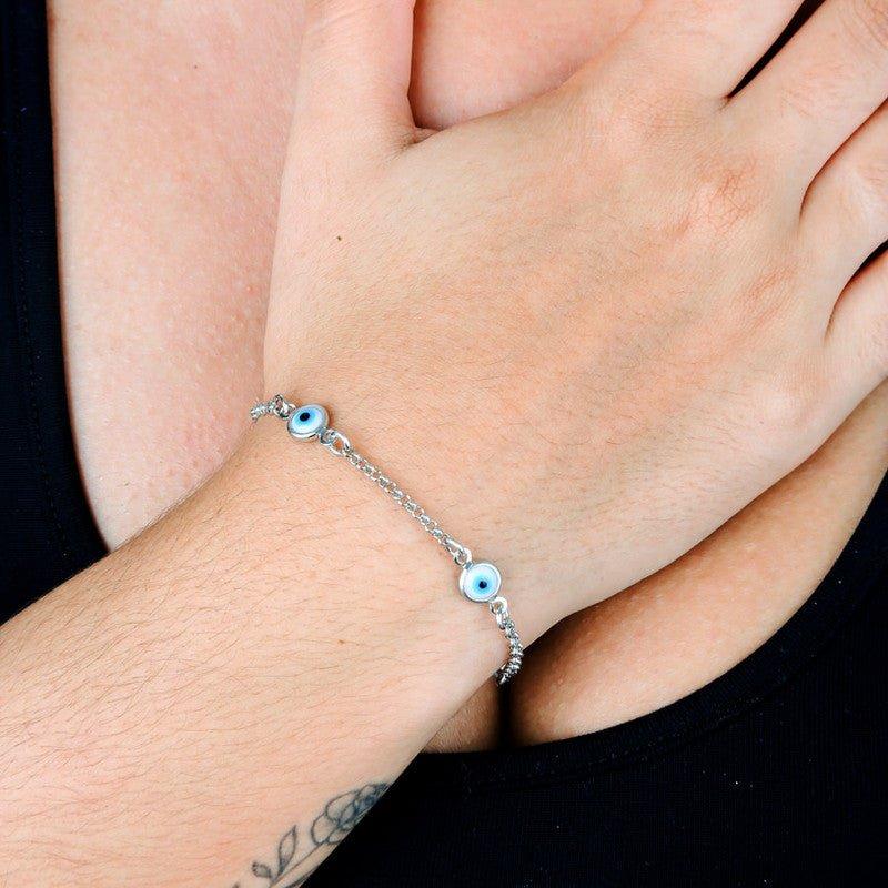 Pulseira Otavia com olho grego folheada a rodio