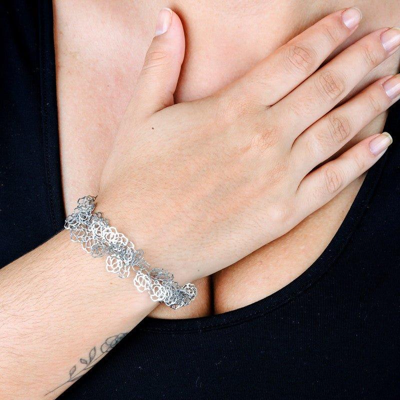 Pulseira Cora Two berloques corações folheada a rodio