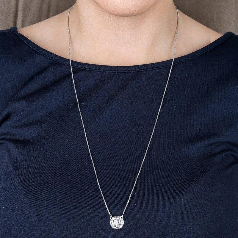 Corrente Escapulario Two São Bento folheado a rodio