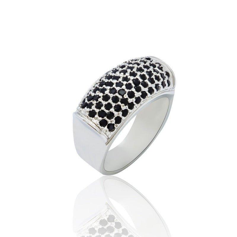 Anel Largo Eva com zirconias onix folheado a rodio