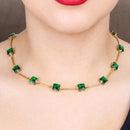 Colar  Mariana com zirconias esmeraldas folheado a ouro