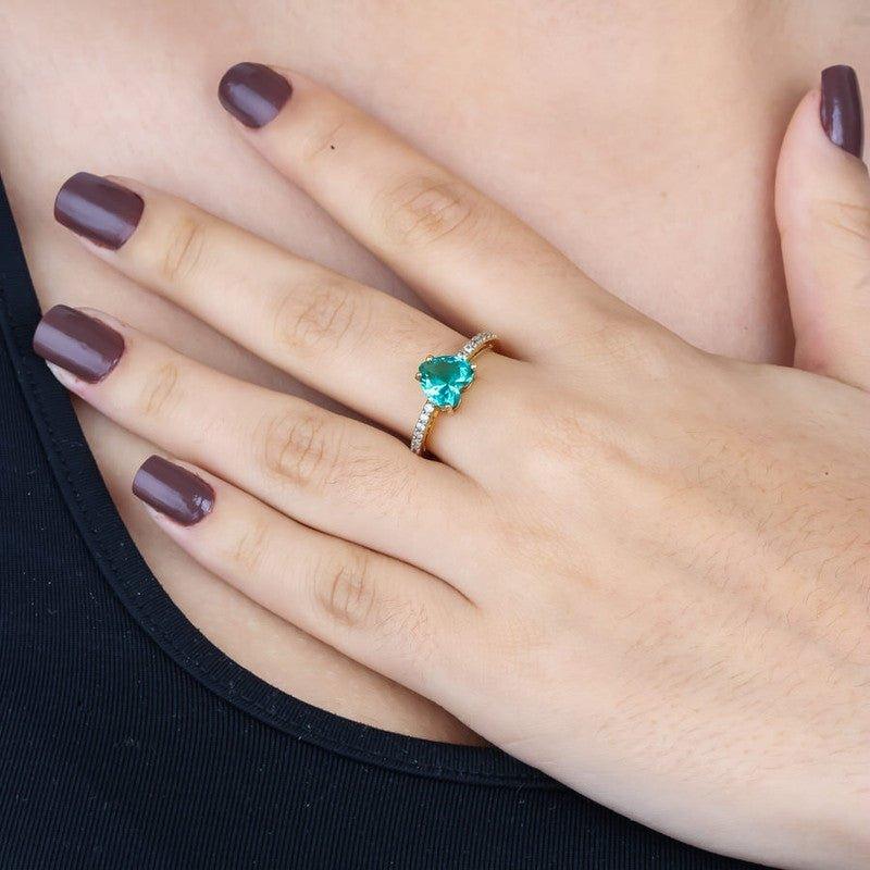 Anel Coração Cristina zirconia turmalina e brancas folheado a ouro