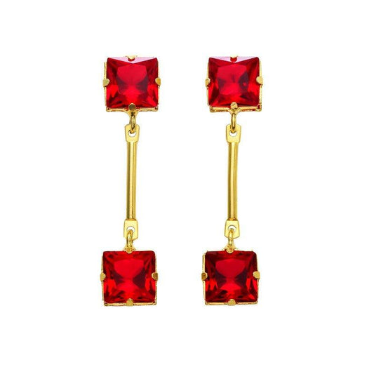 Brinco Mariana com zirconias rubi folheado a ouro