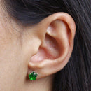 Brinco Flora flor zirconia esmeralda folheado a rodio