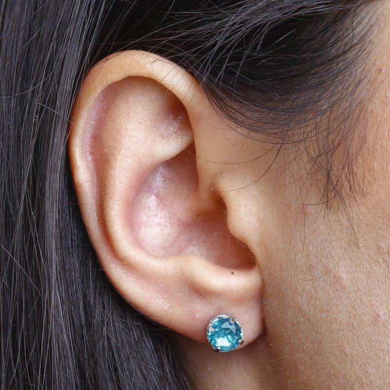 Conjunto Nadia brinco e colar de zirconias aquamarine folheado a rodio