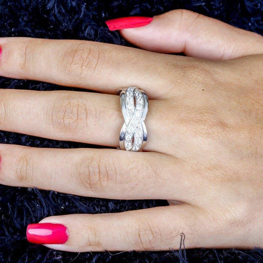 Anel Largo Donna com zirconias brancas folheado a rodio