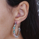 Brinco Ivone  meia argola zirconias coloridas folheado rodio