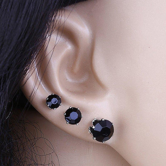 Kit Lonely Two trio brincos zirconias onix folheado a rodio