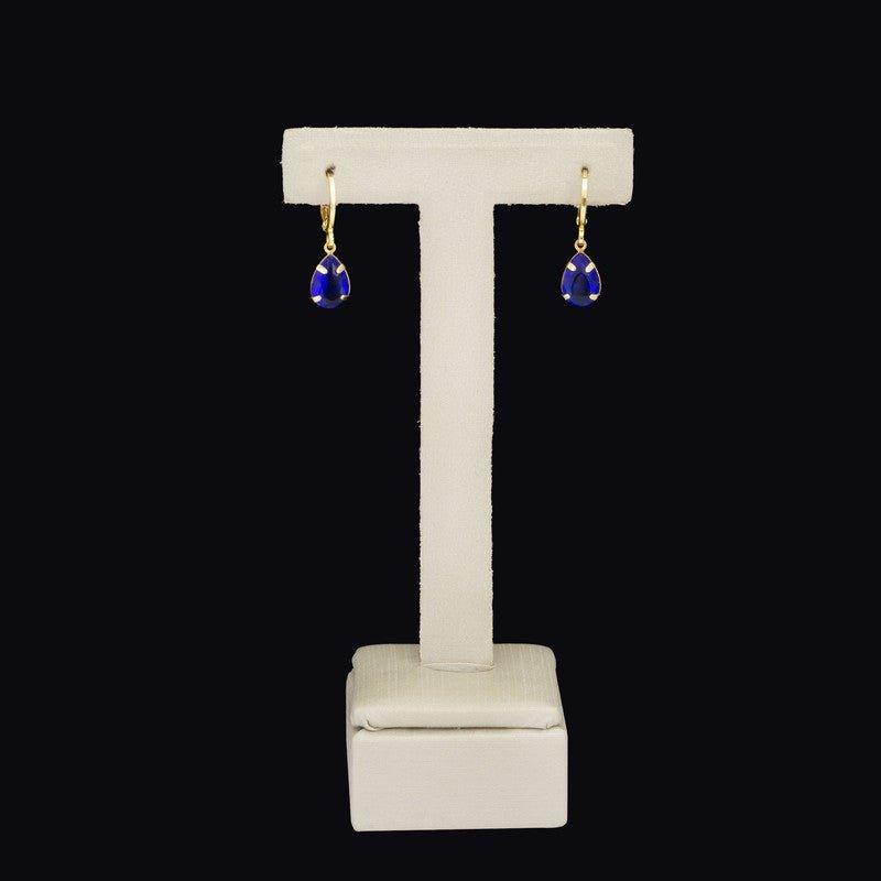 Brinco Gisele gota  zirconia safira folheado a ouro